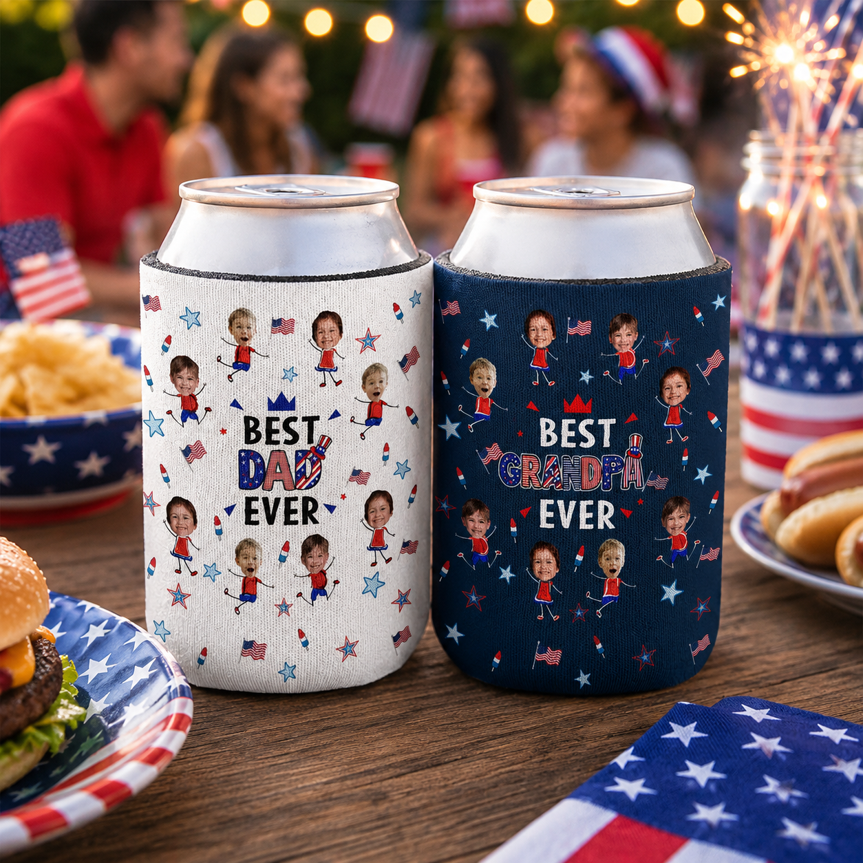 Custom Photo Stars & Stripes Best Dad Ever - Personalized UV Printed Cup Cover - Gift For Dad, Papa, Father's Day Gift
