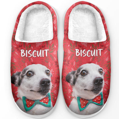 Custom Photo Christmas Pattern Fur Friend - Personalized Fleece Slippers - Christmas Gift For Pet Owners, Pet Lovers