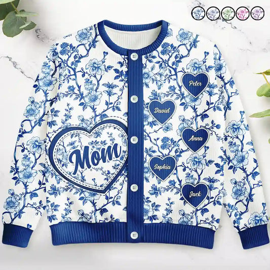 Mom Grandma Toile De Jouy Pattern - Personalized Cardigan - Gift For Mom Grandma