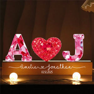 Couple Love Initial - Personalized 3D LED Light Wooden Base - Heartfelt Anniversary, Valentine's Day Gift For Couple