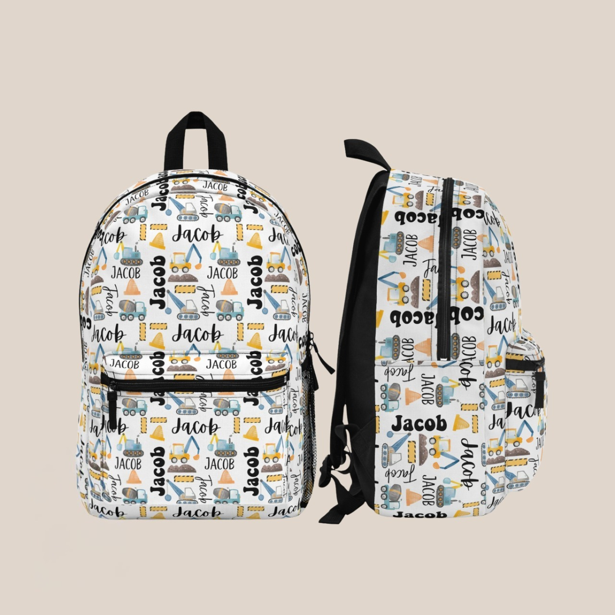 Personalized Construction Truck Backpack, Back To School Bookbag, Custom Name Schoolbag, Birthday Gift