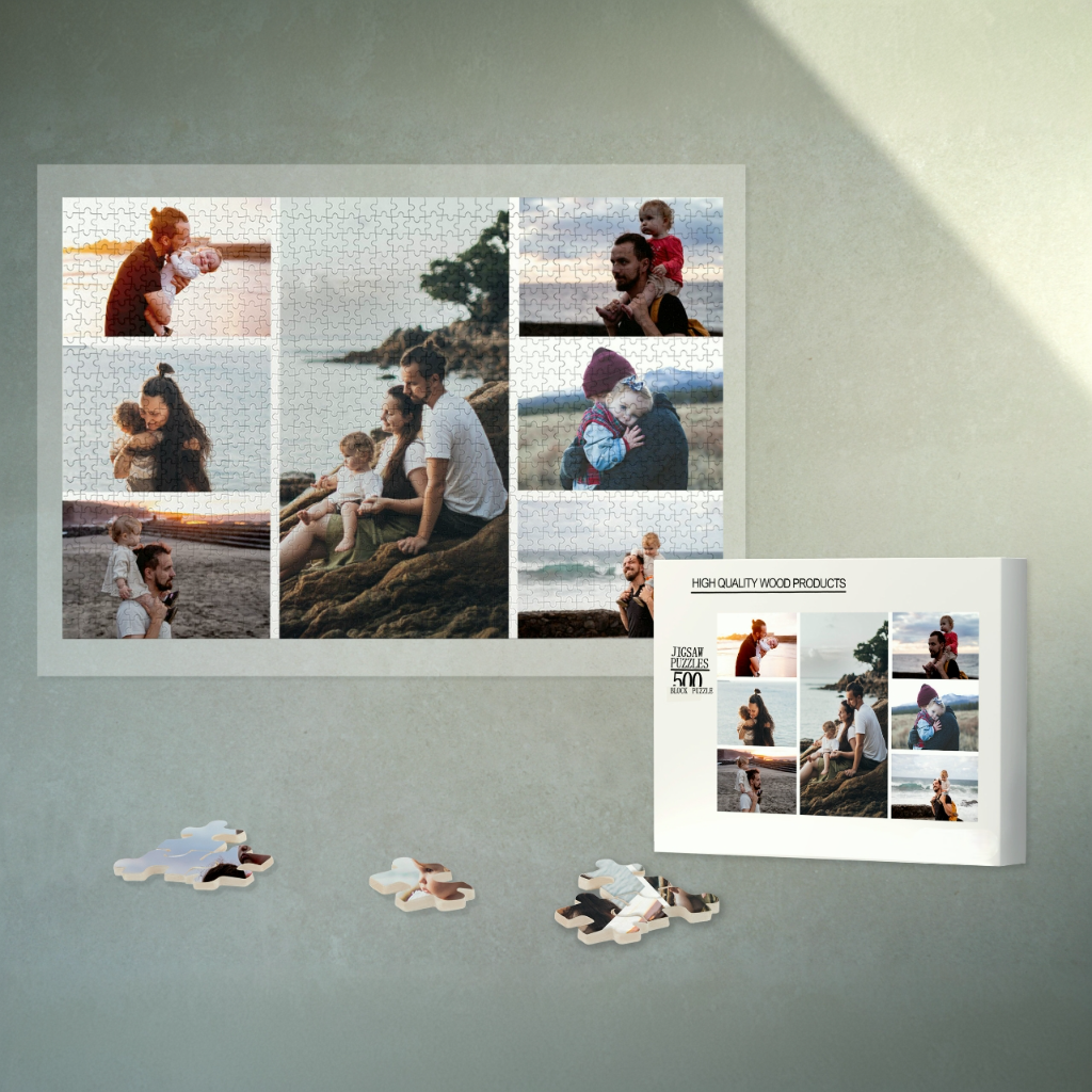 Photo Collage Puzzle, Custom Text Jigsaw Puzzle, Transform Your Dearest Memories into Jigsaw Puzzle, Wood Puzzle for Family