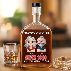 Annoying Each Other And Still Going Strong Cartoon Couple - Personalized Whiskey Bottle - Gift For Couple, Anniversary Gift