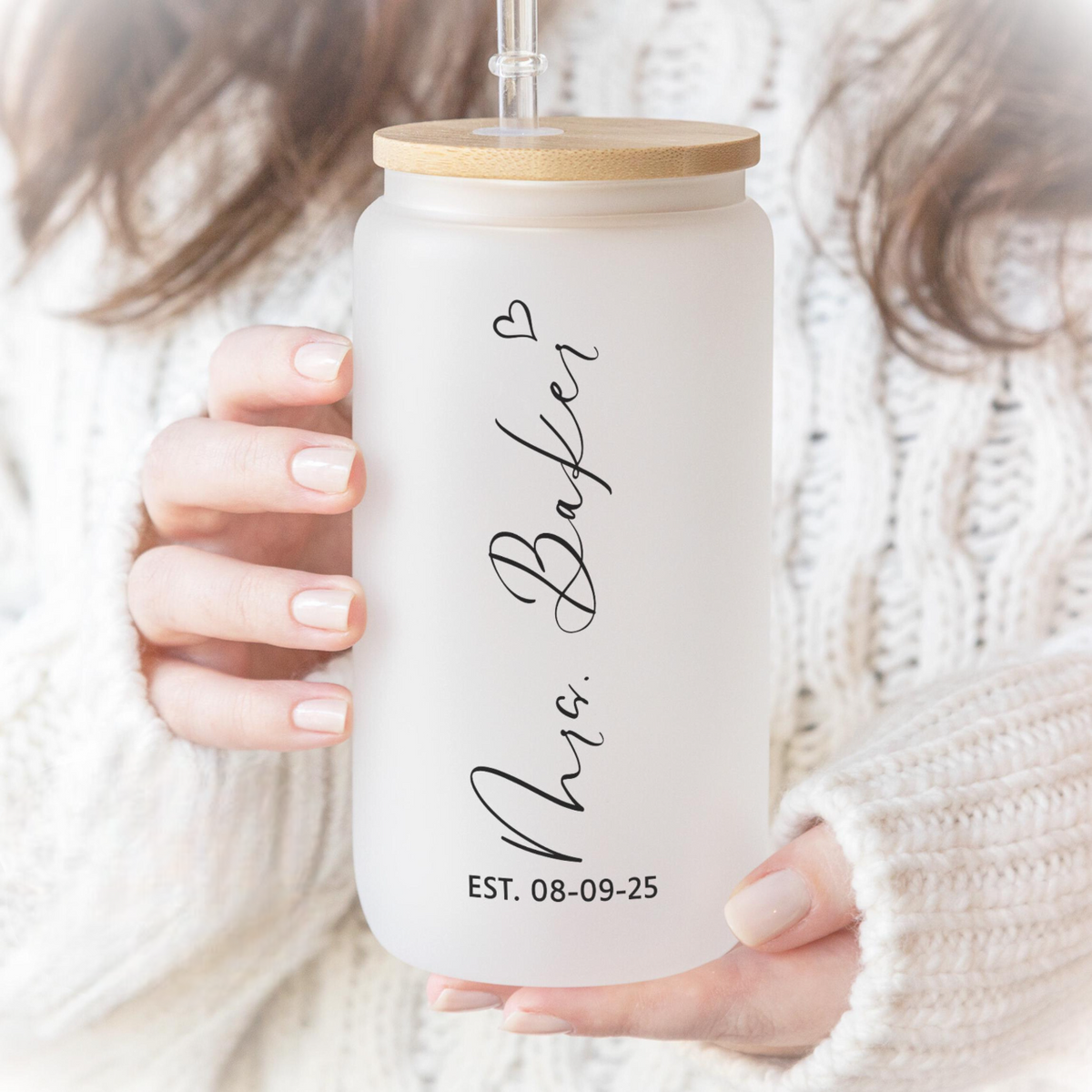 Bride Frosted Glass Tumbler Bride to Be, Personalized Mrs Can Glass, Gift For Bride, Iced Coffee Cup, Future Mrs Custom Cup
