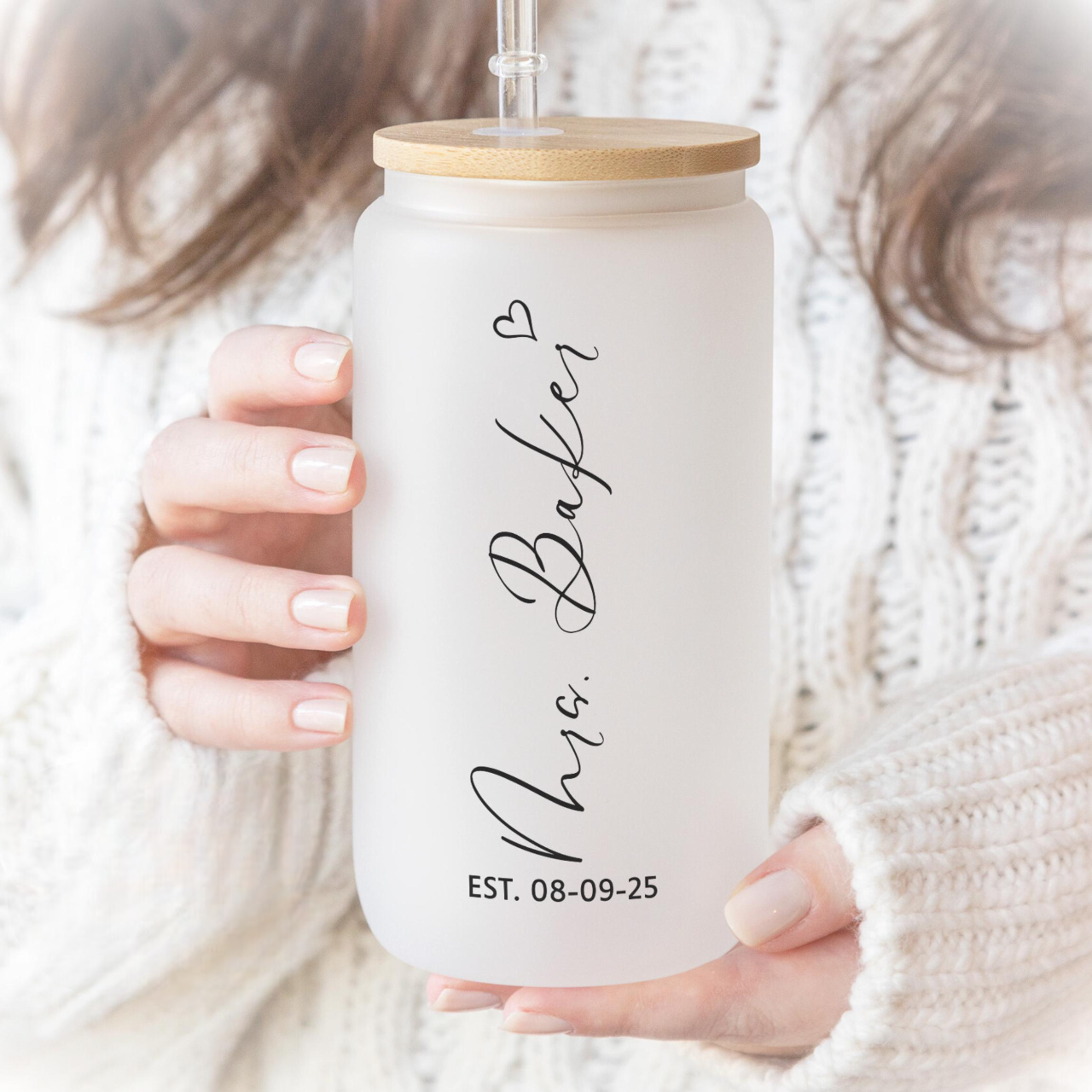 Bride Frosted Glass Tumbler Bride to Be, Personalized Mrs Can Glass, Gift For Bride, Iced Coffee Cup, Future Mrs Custom Cup