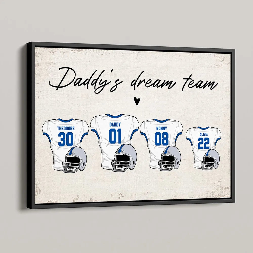 Daddy's Dream Team - Personalized Canvas - Gift For American Football Dad, Father's Day, Birthday Gift