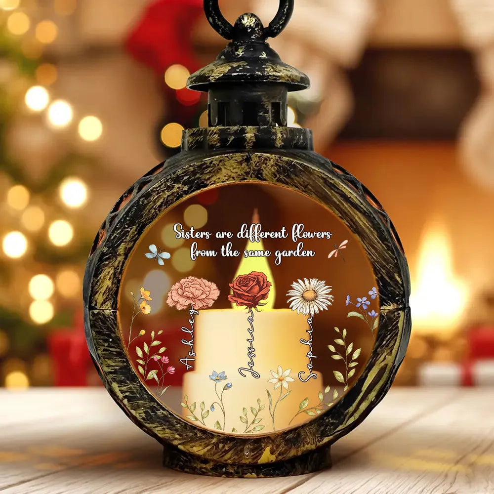 Sisters Are Different Flowers From The Same Garden Personalized Christmas Lantern , Christmas Gift For Sisters, Siblings, Besties