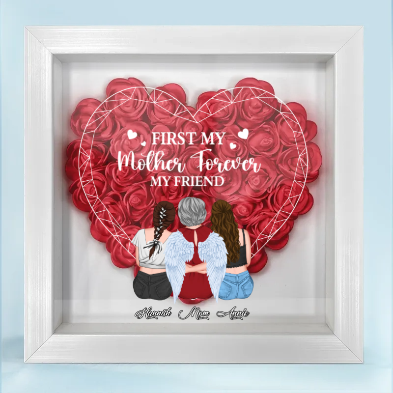 Mother & Daughters Forever Linked Together Diamond Heart - Personalized Flower Frame Box - Gift For Mother, Birthday Gift, Mother's Day Gift