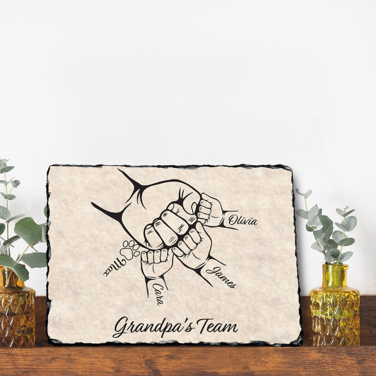 Grandpa & Kids Fist Bump, Personalized Stone, Father's Day Gift for Grandpa Daddy, Unique Father's Day Gift