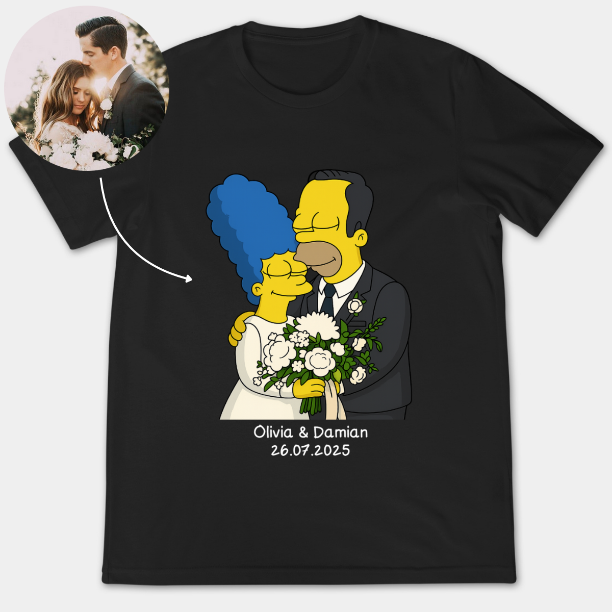 Custom Wedding Photo, Simpsonized Photo Couple Mr and Mrs Shirt, Personalized Bride and Groom Shirts, Bridal Shirt, Husband and Wife Tee