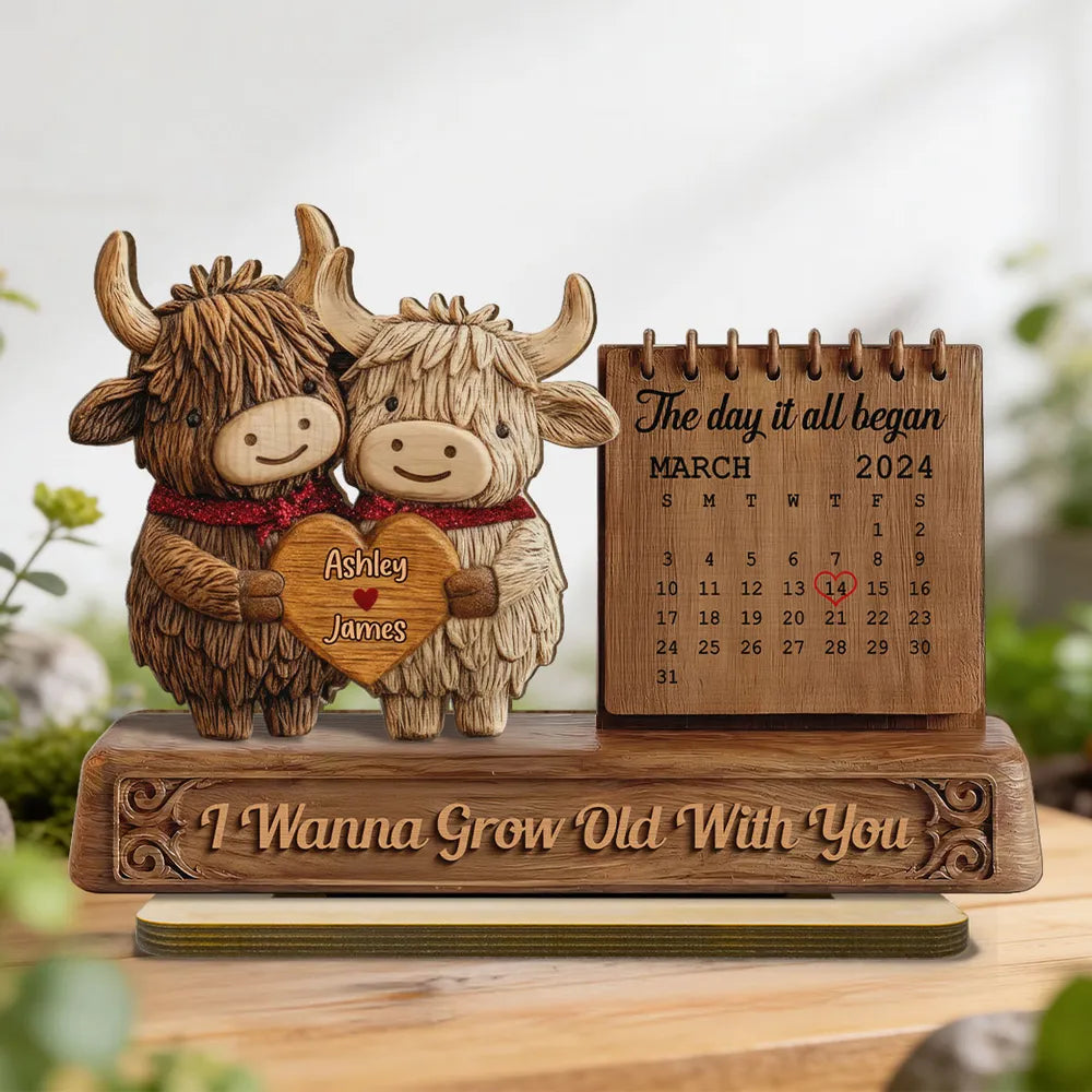 3D Effect Couple Animals Gnome Anniversary Date Calendar - Personalized Wooden Plaque - Anniversary Gift For Couple