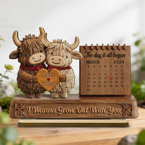 3D Effect Couple Animals Gnome Anniversary Date Calendar - Personalized Wooden Plaque - Anniversary Gift For Couple