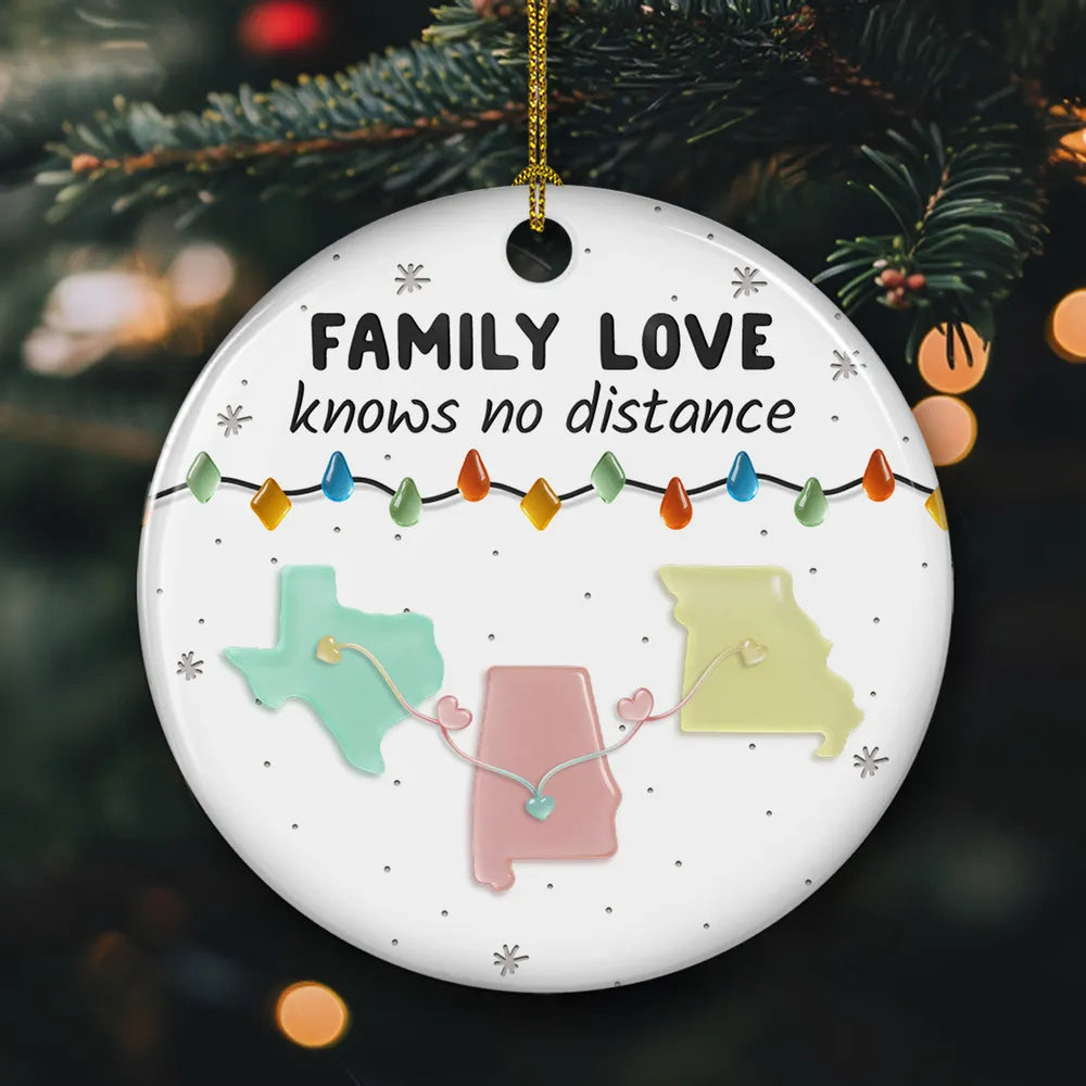 Sea Glass States Family Love Knows No Distance - Personalized Ornament - Christmas Gift For Family