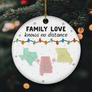 Sea Glass States Family Love Knows No Distance - Personalized Ornament - Christmas Gift For Family