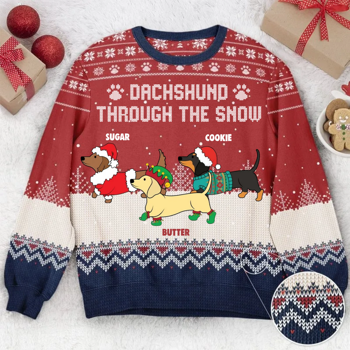 Dog Christmas Dachshund Wiener Wonderland - Personalized Ugly Sweatshirt - Christmas Gift For Dog Lovers