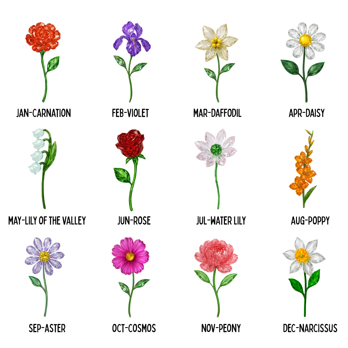 Grandma's Garden Birth Month Flower Vase 3D Crystal Effect, Personalized Acrylic Ornament, Christmas Gift Grandma