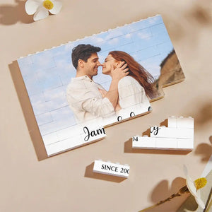 Custom Couple Photo, Name & Year - Personalized Building Block Puzzle - Anniversary Gift, Valentine's Day Gift For Couple