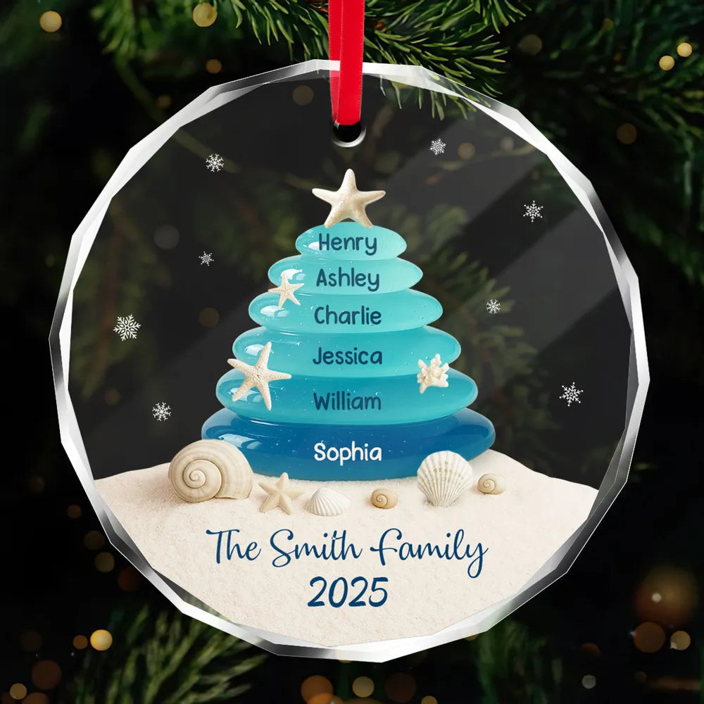 Sea Glass Christmas Tree - Personalized Crystal Ornament - Heartwarming Festive Christmas Decor, Gift For Family