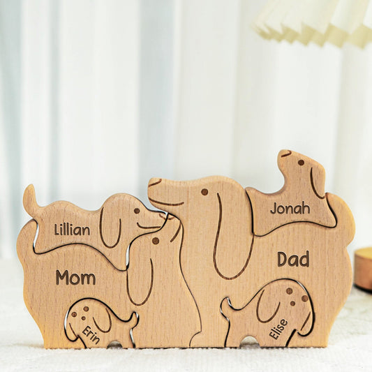Dog Family - Personalized Family Wooden Puzzle - Gift For Family, Mother's Day, Father's Day Gift