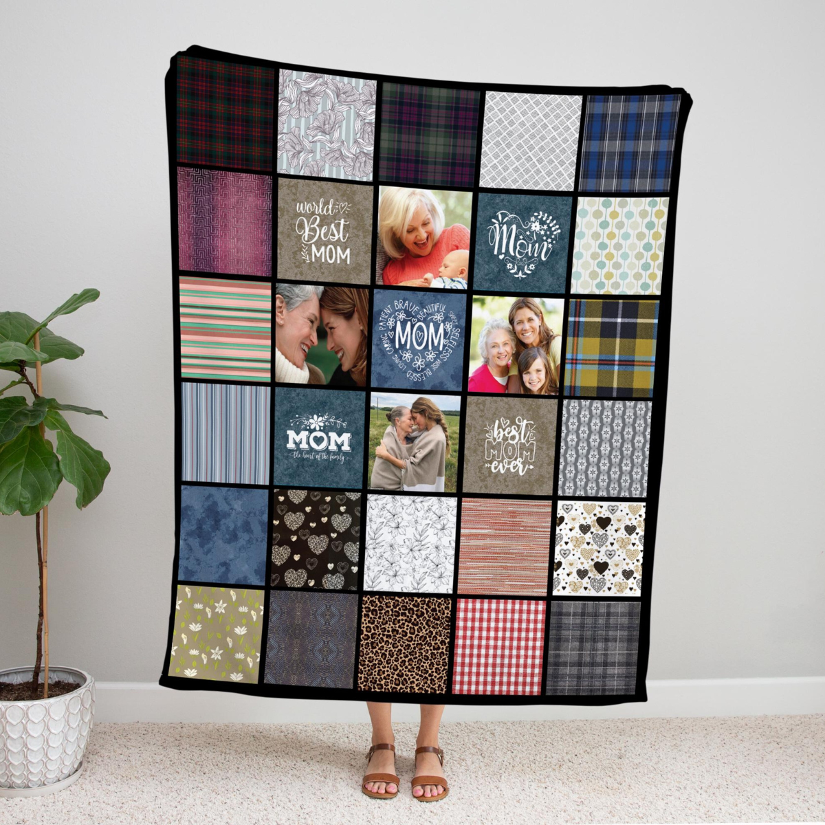 Mother's Day Photo Collage With Pattern - Personalized Blanket - Gift For Mother, Mother's Day, Birthday Gift