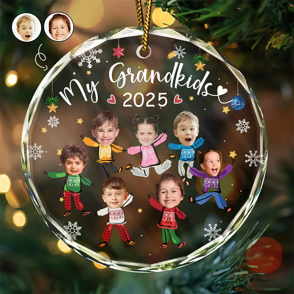 Custom Photo Playful Grandkids - Personalized Crystal Ornament - Christmas Gift For Family