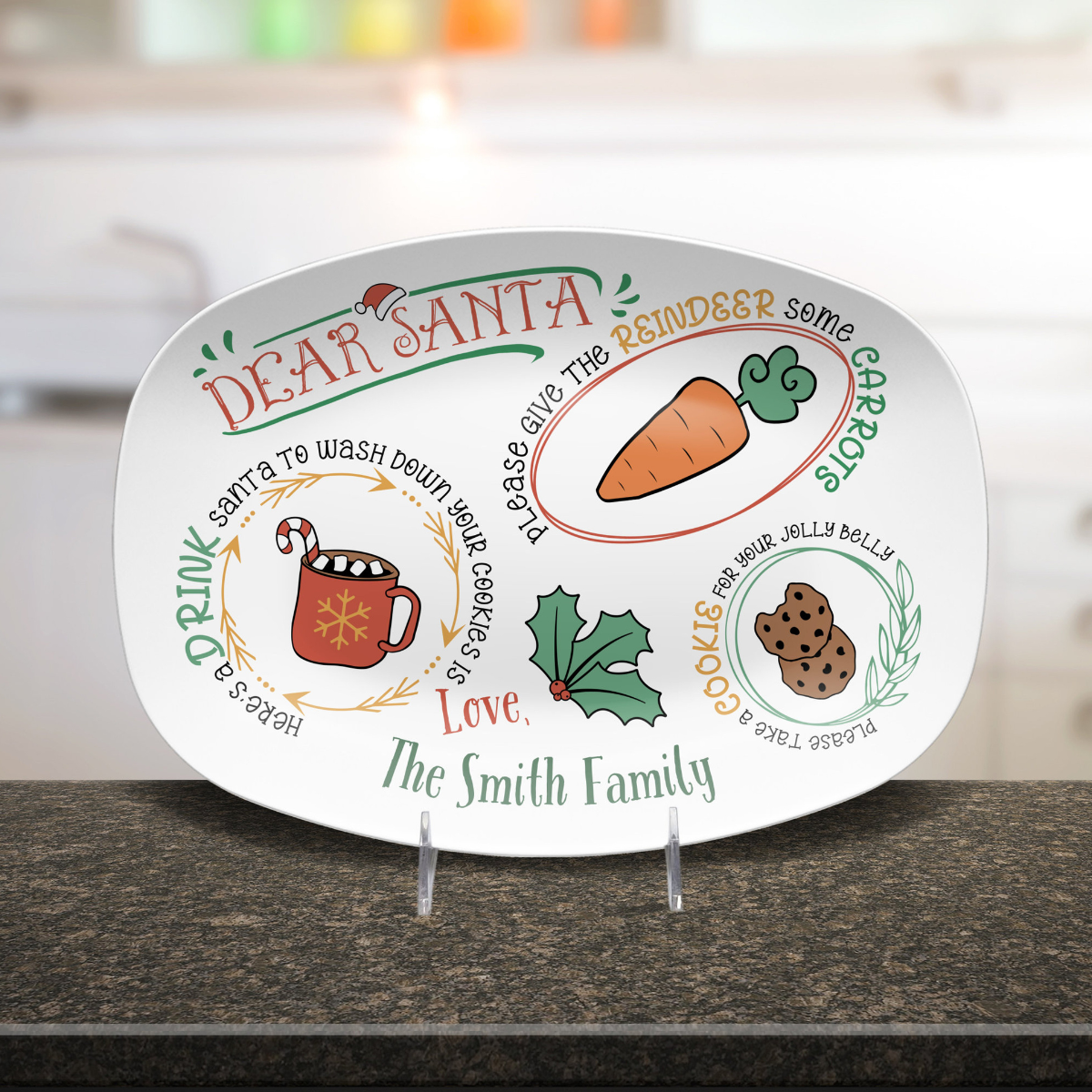 Personalized Santa Treats Plate, Santa Cookie Plate, Christmas Eve Dish, Xmas Holiday Cookie Plate Tray, Family Tradition Platter, Kids Gift