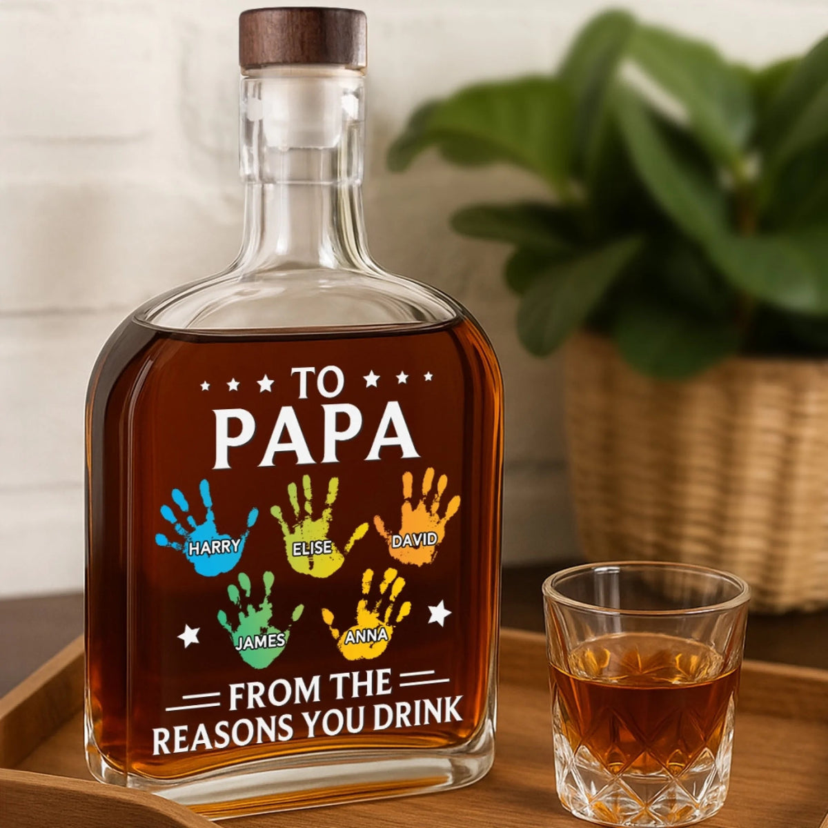 From The Reason You Drink Hand Prints - Personalized Whiskey Bottle - Father's Day, Gift For Dad, Grandpa