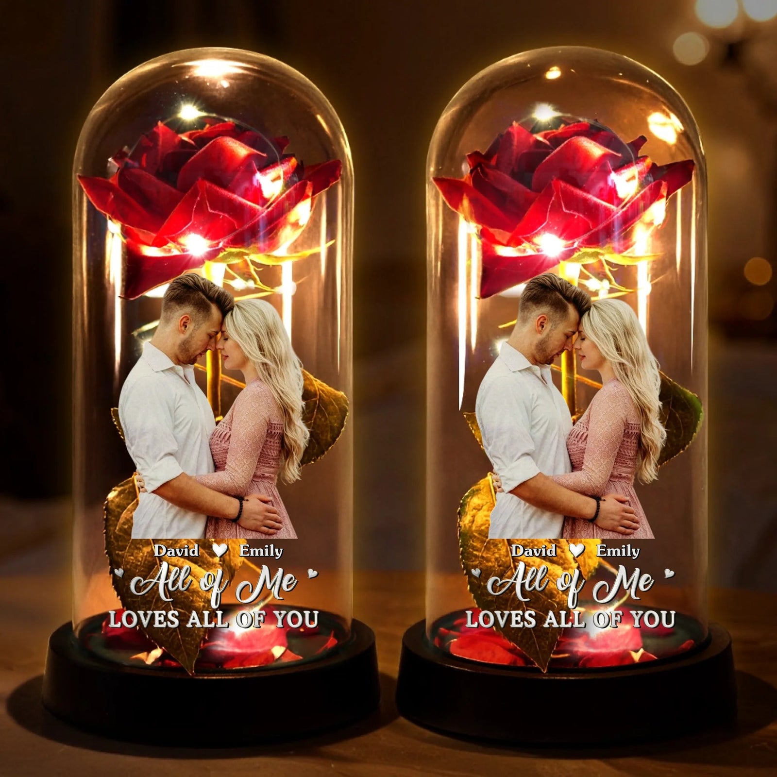 All Of Me Loves All Of You - Personalized Rose LED Light Lamp - Anniversary Gift, Valentine's Day Gift For Couple
