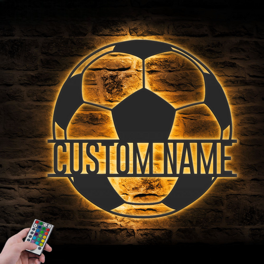 Custom Soccer Ball Metal Wall Art LED Light, Personalized Football Player Lover Sign Home Decor, Kid Boy Girl Nursery Decoration Birthday Xmas