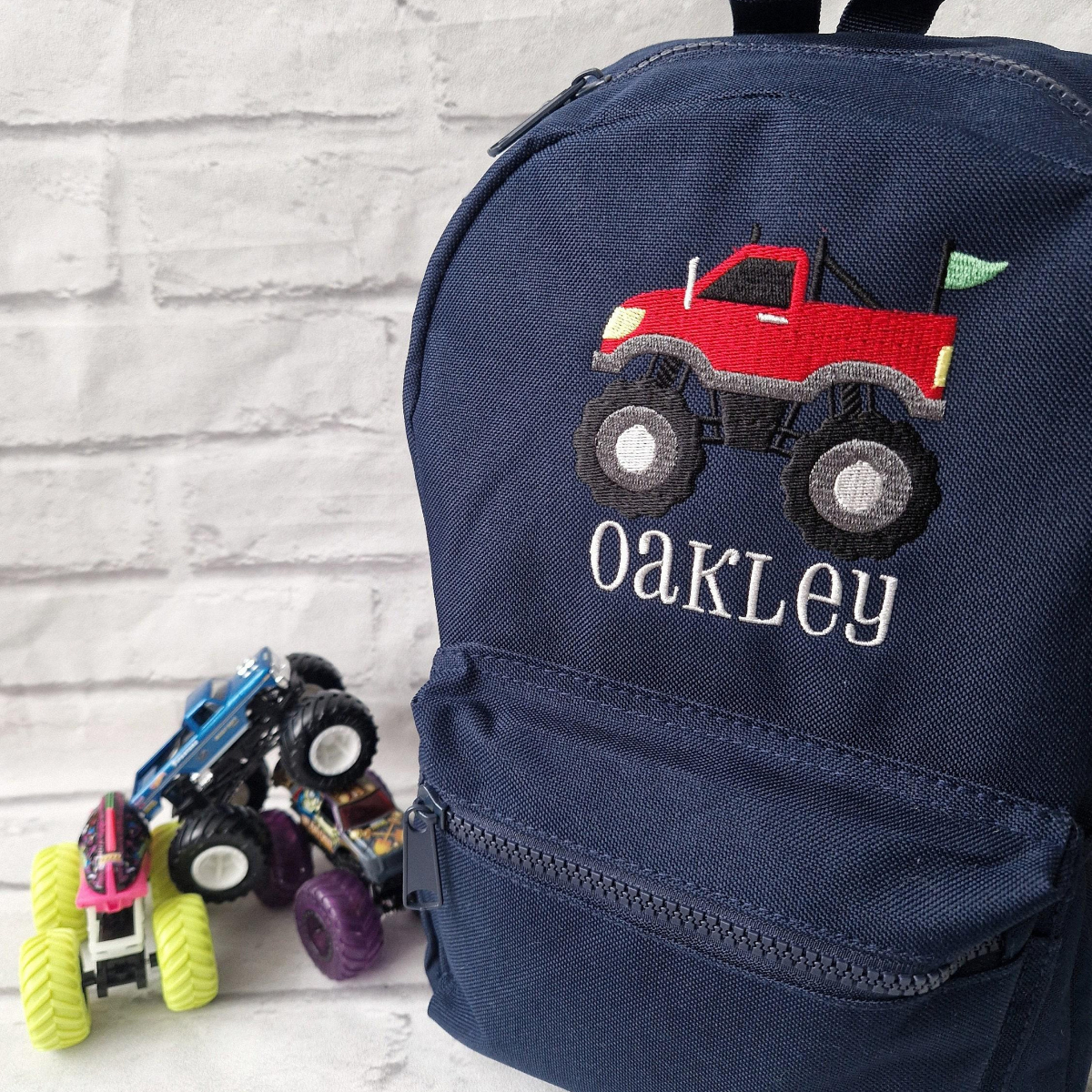 Monster Truck Backpack, Personalized Embroidered Bag for Boys, Back to School, Nursery Bag