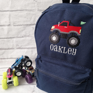 Monster Truck Backpack, Personalized Embroidered Bag for Boys, Back to School, Nursery Bag