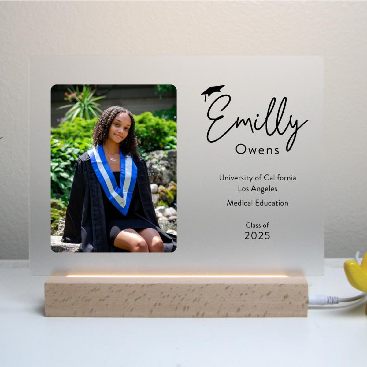 Custom Graduation Photo, Nurse Major, Class of 2025 - Personalized 3D LED Light Wooden Base - Graduation Gift, Graduation Award, Certificate