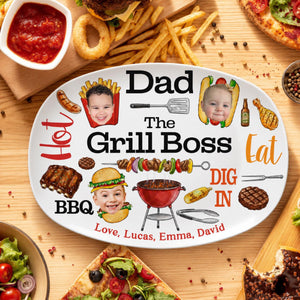 Personalized Dad Grilling Platter with Kids Faces, Funny Kids Face Platter, BBQ Dad Gift, The Grill Boss Plate, Fathers Day Gift for Husband