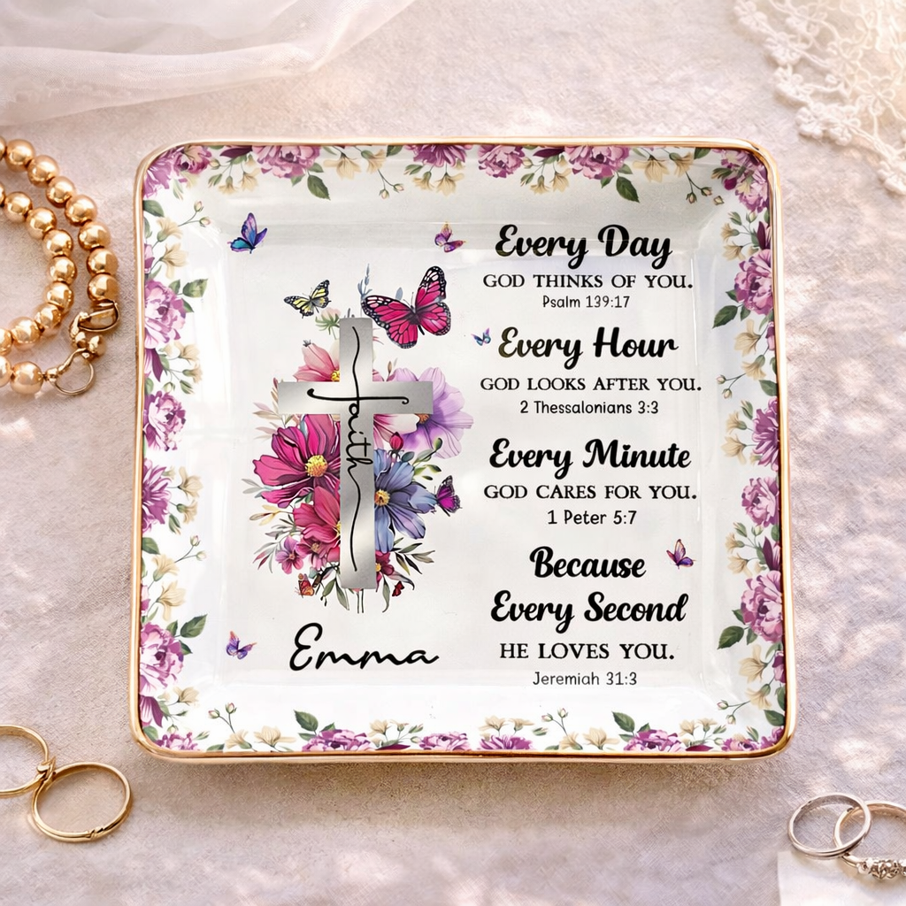 Everyday God Loves You - Personalized Jewelry Dish - Christian Gift, Birthday Gift