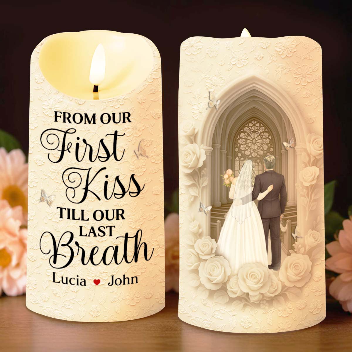 From Our First Kiss Till Our Last Breath, Personalized LED Flameless Candle, Gift For Couple, Wedding Gift