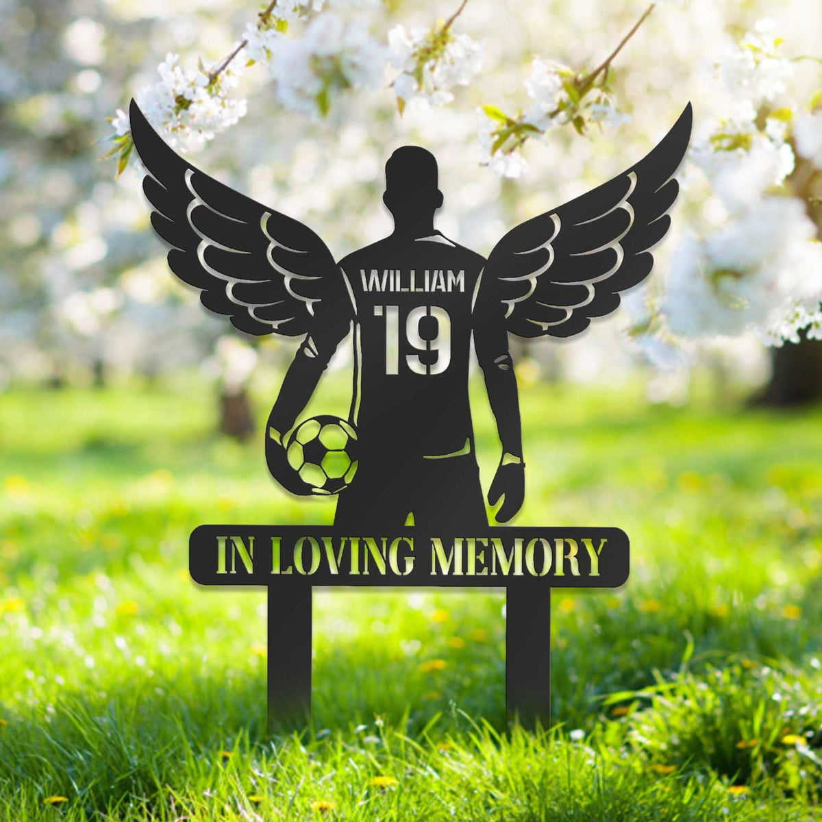 Custom Soccer Memorial Stake, Soccer Player with Wings, Grave Markers, Soccer Player Loss, Sympathy Sign, Remembrance Stake, Memorial Gift