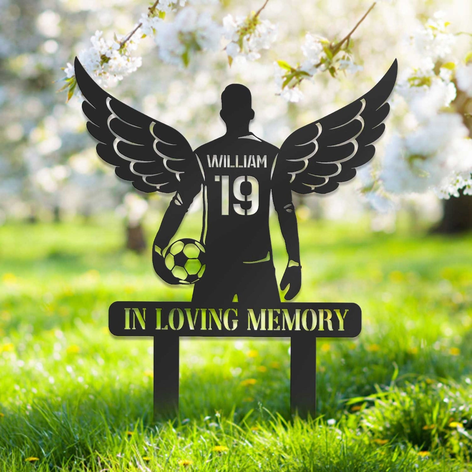 Custom Soccer Memorial Stake, Soccer Player with Wings, Grave Markers, Soccer Player Loss, Sympathy Sign, Remembrance Stake, Memorial Gift