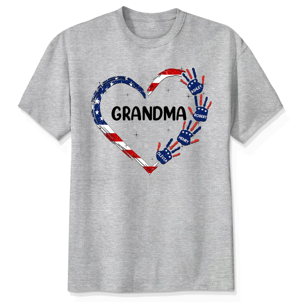 Grandma Mom Heart Handprints - Personalized Apparel - 4th Of July Independence Day
