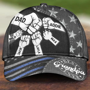 Personalized Fist Bump Daddy Grandpa Classic Cap, Cap For Grandpa, Hat For Husband, Father's Day Gift For Dad, USA Flag Themed Dad Cap