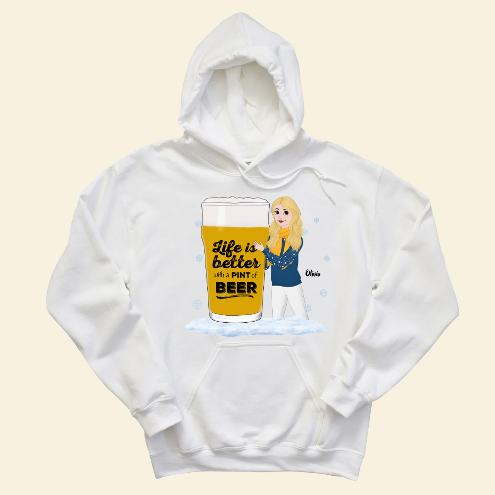 Life Is Better With A Pint Of Beer Christmas - Personalized Hoodie - Gift For Friends, Bestie, Christmas Season