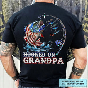 Hook On Daddy Papa Fishing - Personalized Back Design Apparel - Father's Day, 4th Of July Gift For Dad