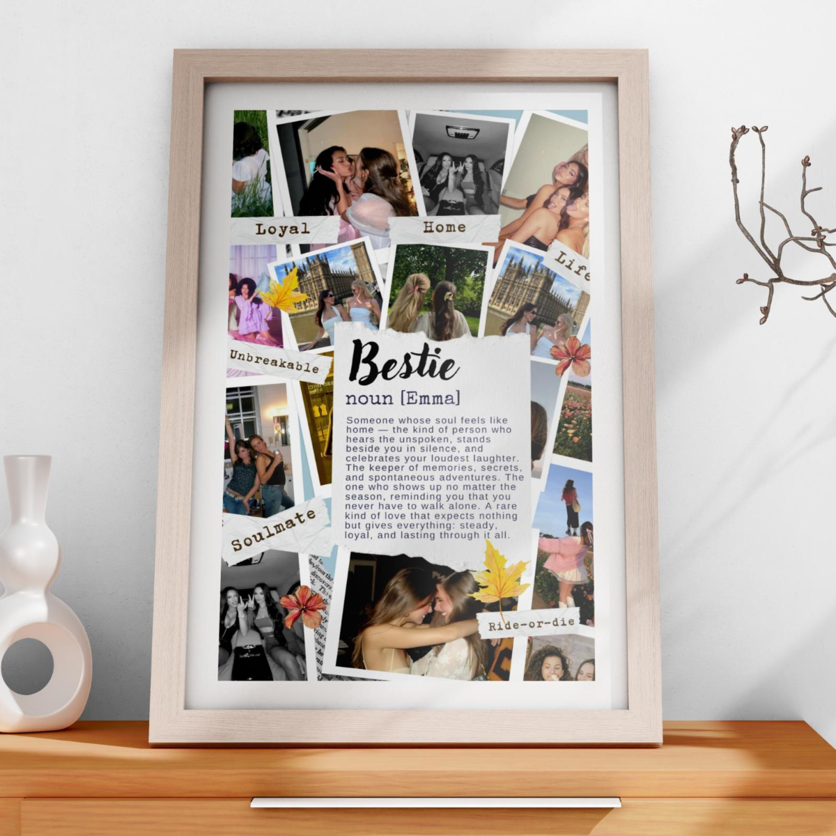 Custom Photo Collage Gift for Best Friend Poster Canvas, Personalised Best Friend Definition Wall Art Decor, Birthday Gift for Best Friend