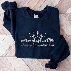 Let Us Adore Him Embroidered Sweatshirt