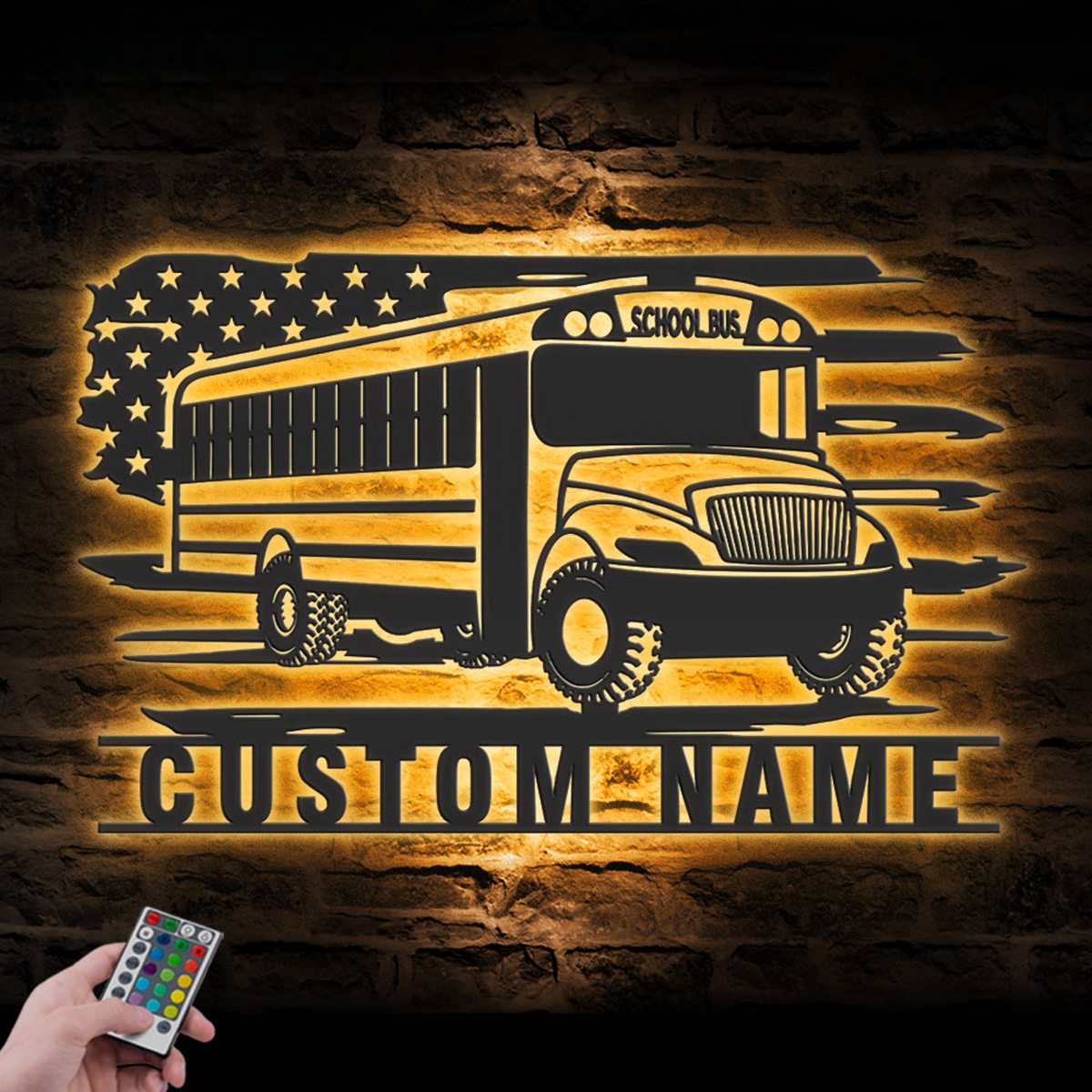 Custom US School Bus Metal Wall Art LED Light Personalized Bus Driver Name Sign Home Decor Back To School Decoration Birthday Christmas Gift