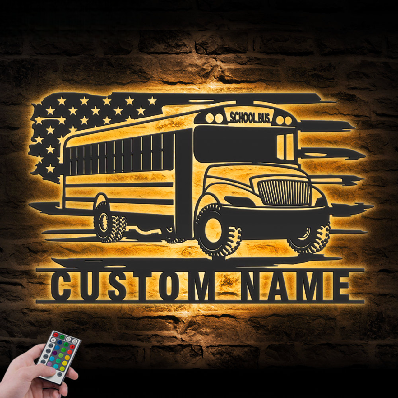 Custom US School Bus Metal Wall Art LED Light Personalized Bus Driver Name Sign Home Decor Back To School Decoration Birthday Christmas Gift