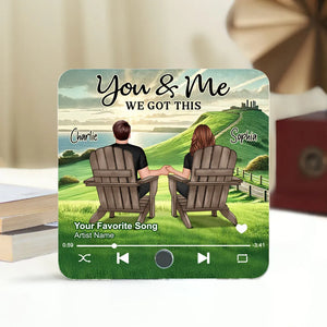 Back View Couple Sitting On Grass Hill Personalized Music Fridge Magnet, Heartfelt Gift For Couple, For Him, For Her