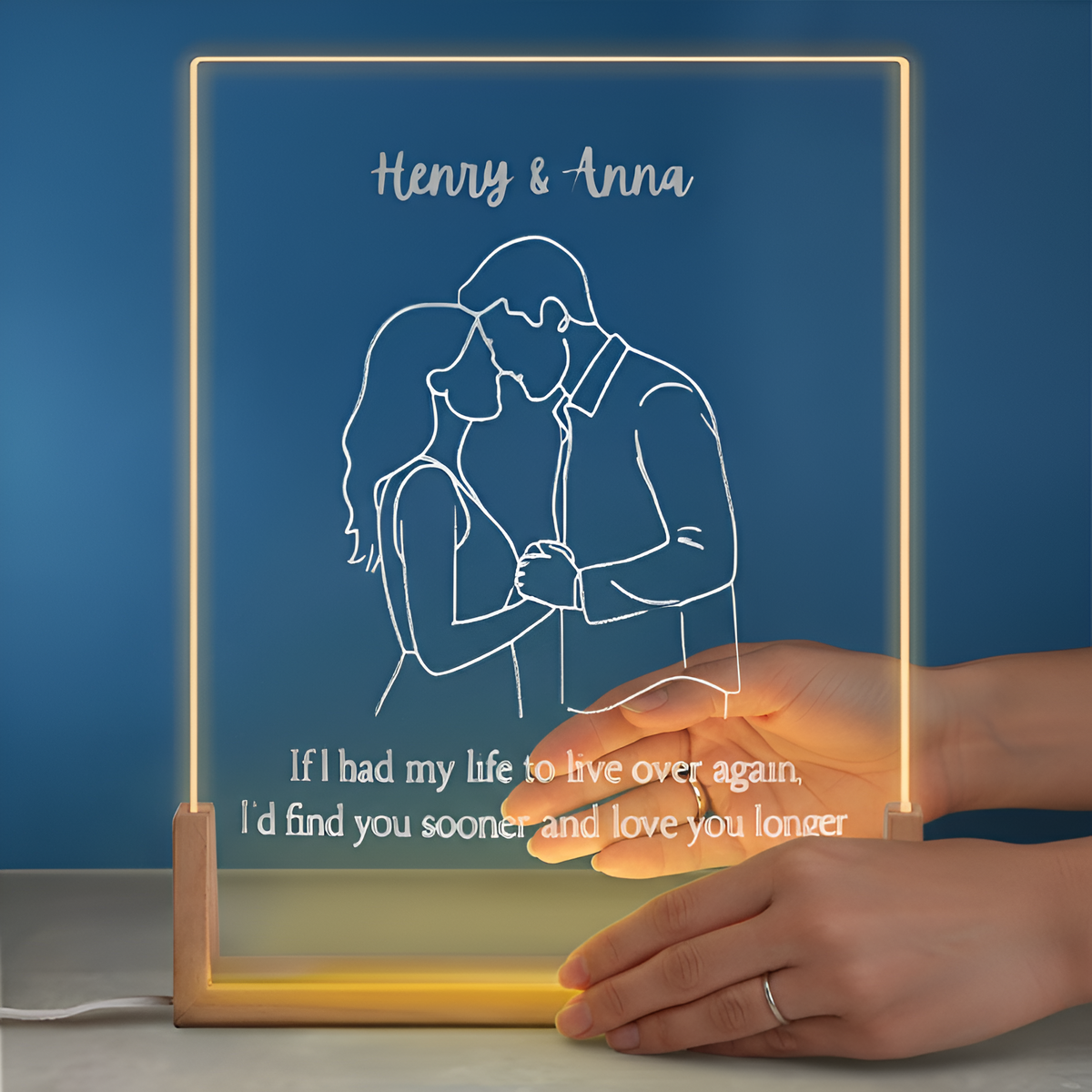 I'd Find You Sooner And Love You Longer Couple Photo Portrait - Personalized Desk Name Plate Night Light - Anniversary Gift, Valentine's Day Gift For Couple