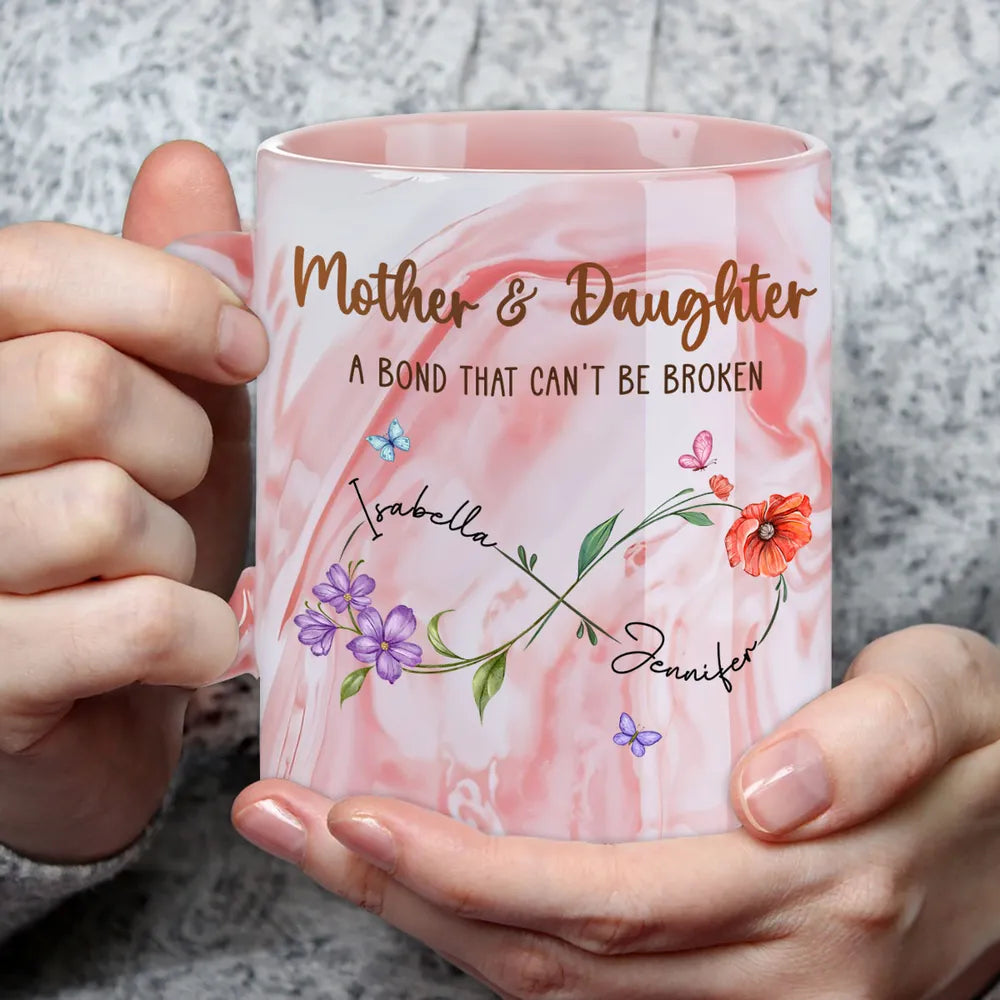 Mother And Daughter Link Forever - Personalized Marble Mug - Gift For Mother & Daughter, Mother's Day Gift