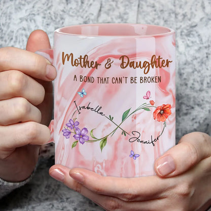 Mother And Daughter Link Forever - Personalized Marble Mug - Gift For Mother & Daughter, Mother's Day Gift