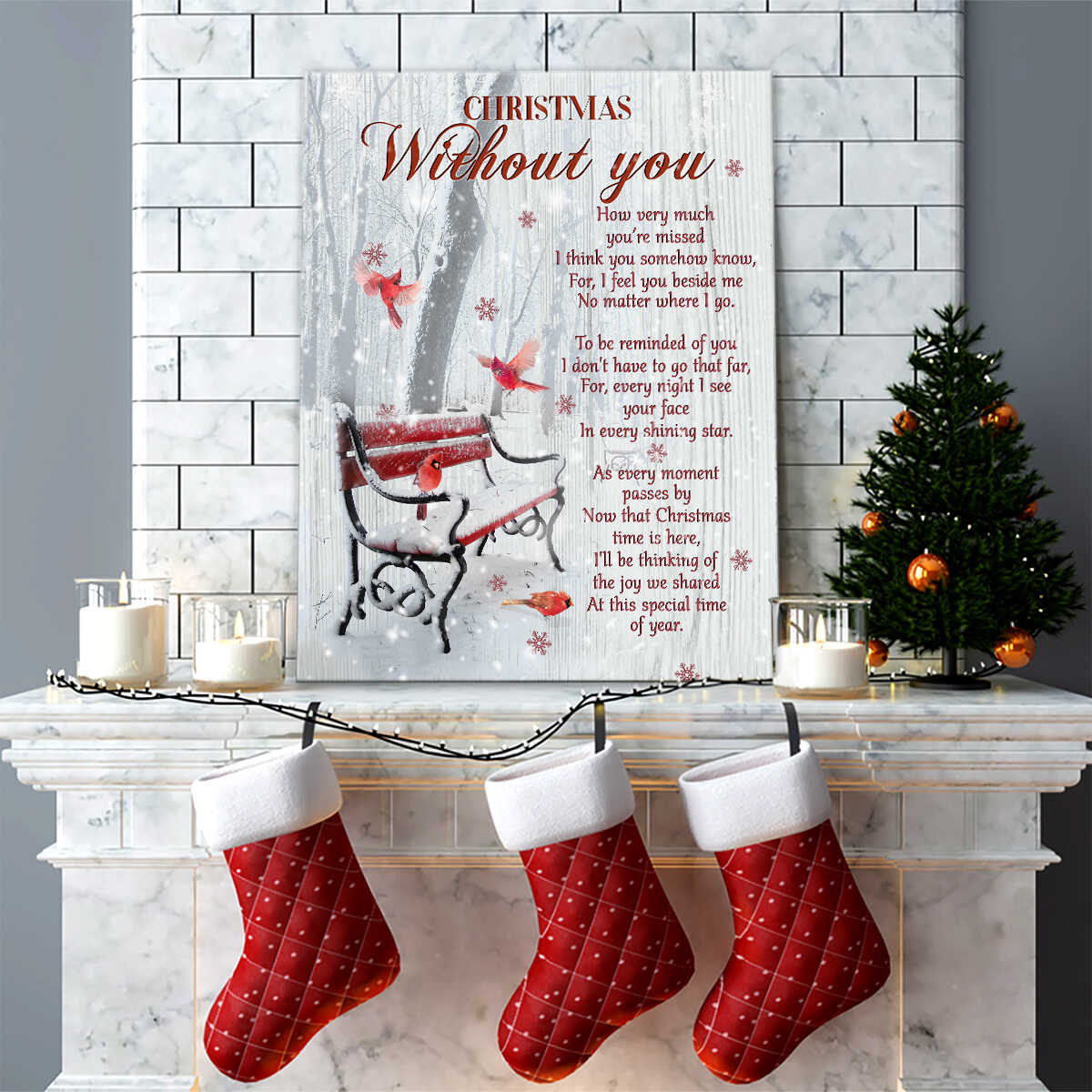 Christmas Without You Canvas, Red Cardinals Christmas, Personalized Christmas Memories Wall Art Memorial Gift Christmas Gift For Loss Loved One